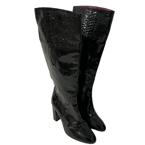 Coach Patent Leather Boots Rowan Snakeskin Embossed Cuff Size 6B - Picture 2 of 8